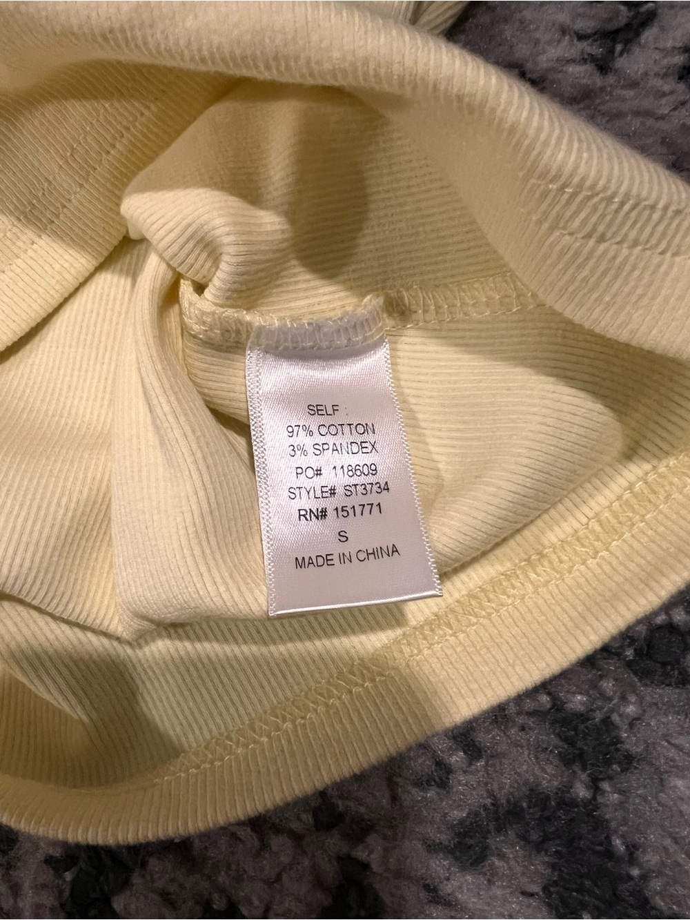 Le Lis Pale Yellow Ribbed Tank with Blue Script - Picture 3 of 3